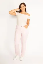 Kadın Pembe Likralı Gabardin Kumaş Yan Kemer Lastikli 5 Cepli Pantolon 65N34542