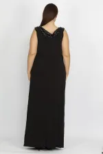 Kadın Siyah Payet Detaylı Anvelop Abiye Elbise 65N34786