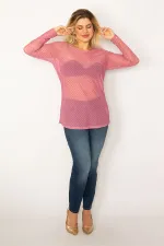 Kadın Pembe Desenli Tül Bluz 65N34253