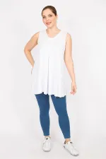 Kadın Beyaz Büyük Beden Önü A Pileli V Yakalı Uzun Bluz