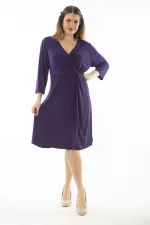 Kadın Büyük Beden Mor Anvelop Yakalı Kapri Kollu Elbise 65N37067