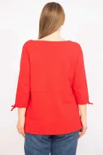 Kadın Kırmızı Büyük Beden Önü Süs Düğmeli Kol Bağcıklı Bluz 65N35734