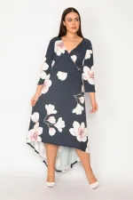 ROBE FEMME BLEU MARINE À COL CACHÉ ET DOS LONG