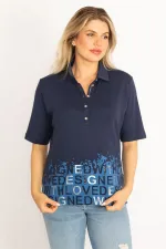 Kadın Haki Polo Yaka Pat Düğmeli Sim Ve Taş Detaylı Bluz 65N34521