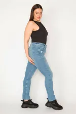 KADIN MAVİ YIRTIK DETAYLI YIKAMA SKİNNY JEAN PANTOLON