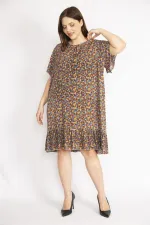 Kadın Bordo Büyük Beden Bisiklet Yakalı Etek Ucu Katlı Elbise