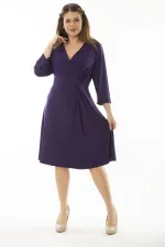 Kadın Büyük Beden Mor Anvelop Yakalı Kapri Kollu Elbise 65N37067