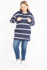 Kadın Lacivert 3 İplik İçi Şardonlu Kalın Sweatshirt 65N35448