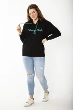 Kadın Büyük Beden Siyah Kapşonlu Kanguru Cepli Sweatshirt 65N37184