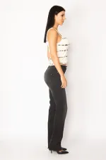 KADIN SİYAH YIKAM DETAYLI PAÇA PİS DİKİŞLİ 5 CEP KOT PANTOLON