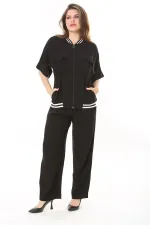 Kadın Büyük Beden Nar Ön Fermuarlı Ribanalı Tunik Ve Pantolon İkili Takım 65N37877