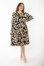 Kadın Büyük Beden Renkli Uzun Kollu Desenli Elbise 65N37191