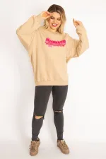 Kadın Camel İçi Şardonlu 3 İplik Kumaş  Sweatshirt 65N35086