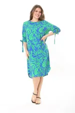 Kadın Büyük Beden Siyah Dokuma Viskon Kumaş Kol Bağcıklı Elbise 65N37865