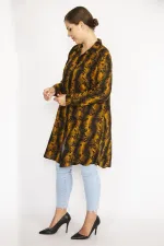 Kadın Büyük Beden Hardal Ön Düğmeli Uzun Kollu Gömlek