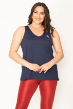 KADIN LACİVERT ARKA ROBASI TÜL SPOR BLUZ