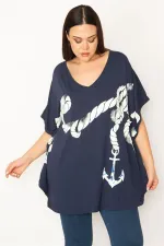 Kadın Büyük Beden Haki Renk Kombinli Uzun Kollu Tunik