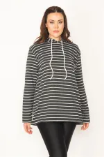 Kadın Siyah İçi Şardonlu Kumaş Kapşonlu Sweatshirt 65N32459