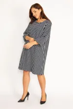 Kadın Lacivert Çizgi Kombinli Kuplu Elbise 65N34789