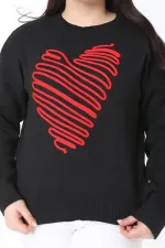 Kadın Büyük Beden Siyah Suzine Nakışlı Triko Kazak 65N38862