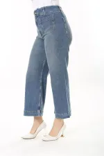 Kadın Büyük Beden Mavi Yüksek Bel 4 Cepli Likralı Kot Pantolon 65N37923