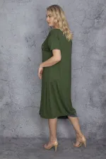 Kadın Haki Sim Detaylı Ön Baskılı Elbise 65N27215