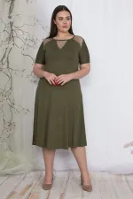 Kadın Haki File Detaylı Viskon Elbise 65N24063