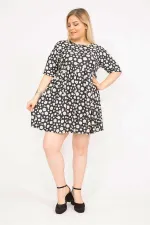 Women's Colorful Plus Size Elastic Waist Patterned Tunic Dress 65N35814