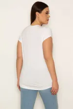 KADIN BEYAZ V YAKA DÖKME TAŞ DETAYLI BLUZ