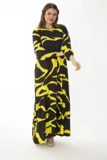 Kadın Büyük Beden Renkli Dokuma Viskon Kumaş Ön Boy Düğmeli Etek Ucu Katlı Elbise 65N37088