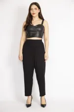 Kadın Siyah Büyük Beden Şalvar Kesim Yan Cepli Viskon Pantolon