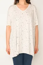 Kadın Vizon Pamuklu Kumaş V Yaka Desenli Tunik 65N32657