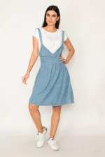 KADIN MAVİ ASKILI ANVELOP KOT ELBİSE