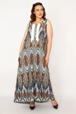 Kadın Gri Ön Pat Düğme Ve Dantel Detaylı Javanez Viskon Elbise 65N33208