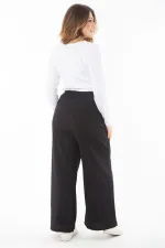Kadın Büyük Beden Siyah Beli Lastikli Geniş Paçalı Bürümcük Pantolon 65N37315