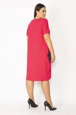 Kadın Fuşya Cebi Payet Detaylı Viskon Elbise 65N28966