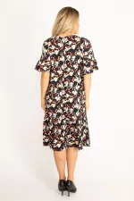 Kadın Renkli Volan Kollu Etek Ucu Katlı Elbise 65N34446