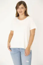 Kadın Büyük Beden Kemik Bisiklet Yakalı Kendinden Desenli Bluz 65N36933