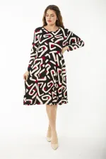 Kadın Büyük Beden Renkli Uzun Kollu Desenli Elbise 65N37192