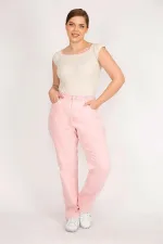 Kadın Pembe Büyük Beden 5 Cepli Likrasız Kot Pantolon