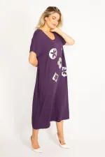 Kadın Mürdüm Suni Deri Garnili Elbise 65N34504