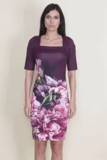 Robe à col prune et motif floral détaillé pour femme