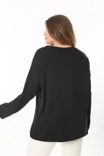 Kadın Büyük Beden Eflatun Bisiklet Yakalı Uzun Kollu Bluz 65N37498