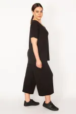 Kadın Fujya Kaşkorse Örme Beli Lastikli Geniş Paçalı Pantolon V Yakalı Bluz Takım 65N32939