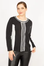 Kadın Siyah Büyük Beden Ön Fermuarlı Astarsız Spor Ceket