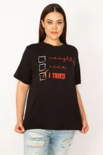 Kadın Siyah Pamuklu Kumaş Ön Baskılı Bluz 65N33301