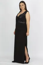 Kadın Siyah Payet Detaylı Anvelop Abiye Elbise 65N34786