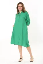 Kadın Büyük Beden Nar Ön Pat Düğmeli Süs Göğüs Cepli Kol Boyu Ayarlı Elbise 65N37871