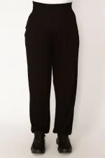 Kadın Siyah Beli Ve Paçaları Lastik Detaylı Rahat Kesim Cepli Spor Pantolon 65N33763