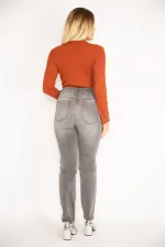 Kadın Gri Yıkama Efektli Likralı Kot Pantolon 65N35251